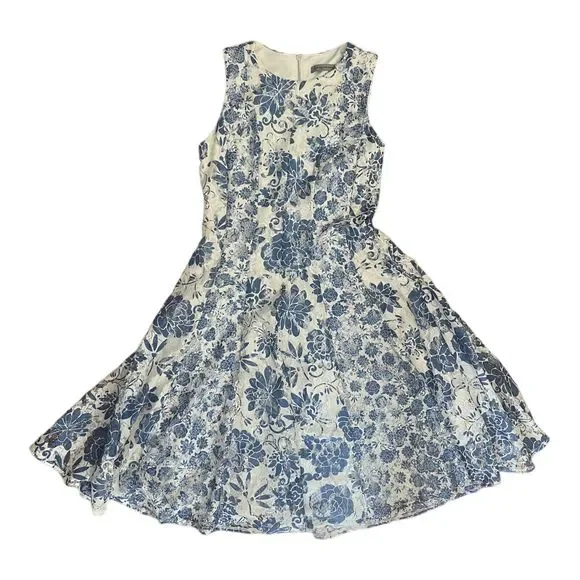Danny & Nicole | Dresses | Danny And Nicole Bluecream Lace Dress Womens  Sleeveless Knee Length Zip Back 4 | Poshmark